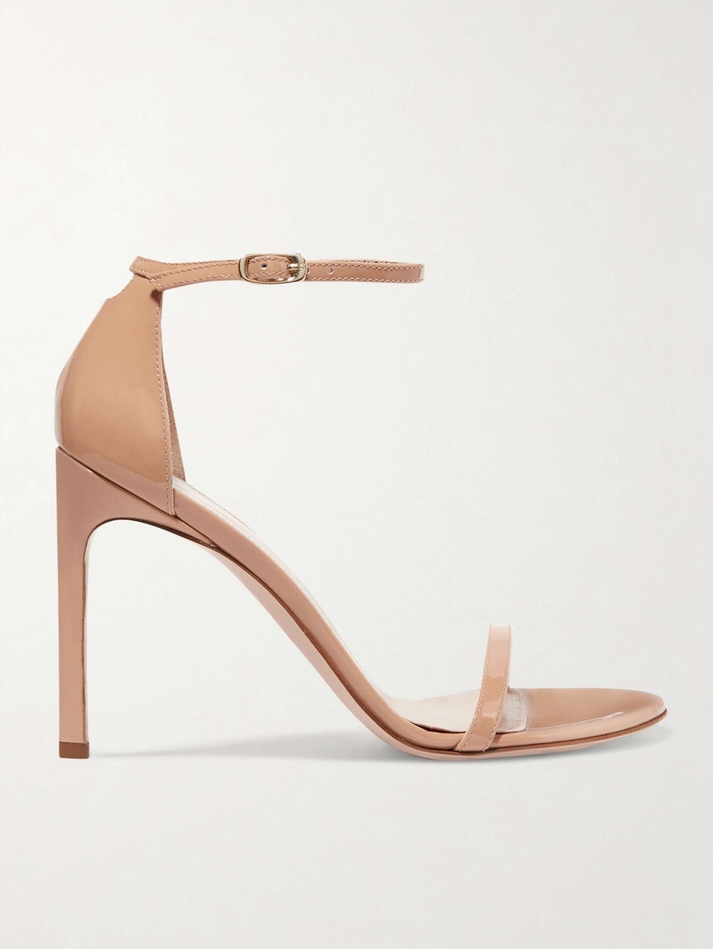 Stuart Weitzman Nudist Patent Leather Nude Ankle-Strap Stiletto Sandals